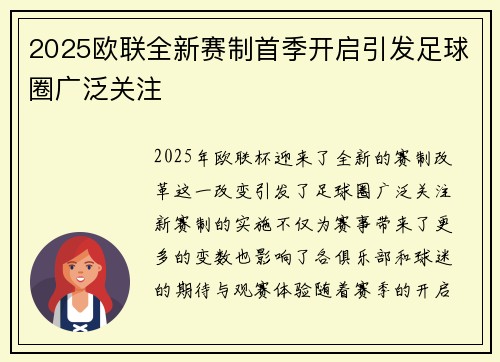 2025欧联全新赛制首季开启引发足球圈广泛关注